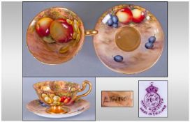 Royal Worcester Hand Painted Fruits Cup And Matching Saucer, Signed E Townsend, date 1941 and