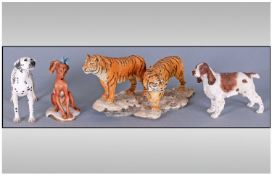 Ceramic Tiger Figure Group Together With Dalmations figure, Spaniel figure & plus one other (4 in