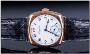 Gents 14ct Gold Longines Wristwatch, White enamel dial with Arabic numerals and subsidiary