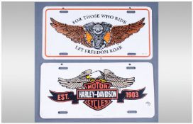 Bikers Interest. Two Metal Biking Plaques 1. For Those Who Ride Let Freedom Roar 2. Motor Harley