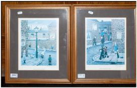 Pair Of Signed Tom Dodson Prints Titled 'Smith Street Merry-Go-Round' & 'Mountaineering In Mill