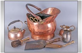 Collection Of Various Metalware Including brass coal scuttle, dust pan & brush, jug, teapot etc.
