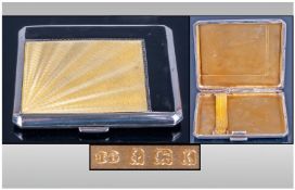 Art Deco Square Shaped Silver And Enamel Cigarette Case, yellow and black colour way, gilt interior.