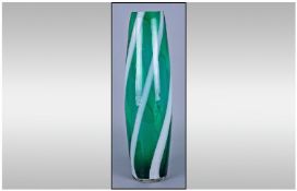 Tall Slim Green Retro Vase, 19.5 inches in height.