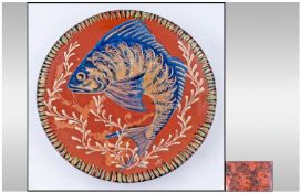 Terracotta Fish Plate, Indistinctly signed to reverse. 13.5 inches.