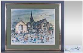 Albin Trowski Limited Edition Signed Print. Depicting school children in a school playground. Signed