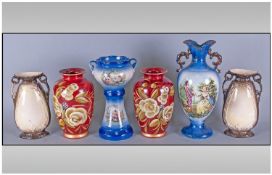 Collection Of Various Vases Including K.H Pottery, Red vases with floral decoration & vases with