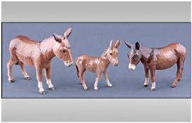 Beswick Donkey Figures, 3 In Total. Tallest figure 5.5 inches. All figures are in excellent