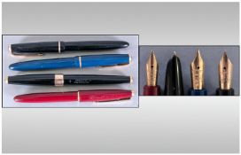 Collection Of Four Parker Fountain Pens. Comprising black Parker junior, black Parker "17" blue