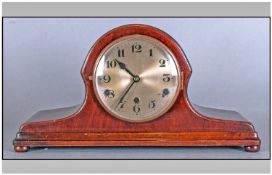Mahogany Cased Striking And Chiming Napoleon Shaped Mantel Clock, Circa 1940's, Westminster Chime. 8