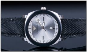 Gents Emporio Armani Wristwatch, silvered dial and hands with batons at 3, 6, and 9 and date