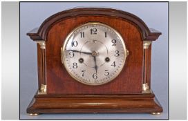 German 1920's Attractive Mahogany Cased Mantel Clock, with 8 day striking movement. Strikes on a