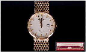 Rotary Elite 9ct Gold Gents Day Date Wristwatch, with integral 9ct gold mesh bracelet. Fully