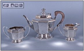 Edwardian Good Quality Silver Three Piece Tea Service. Hallmark Sheffield 1904. 38 ozs. Teapot 7