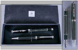 Mercedes Benz Boxed Pen Set Of Fountain Pen And Ballpoint Pen, and with a black chrome colour wad