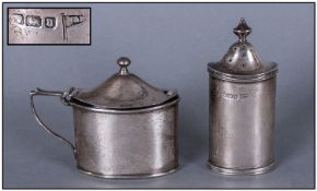 Walker & Hall Silver Mustard Pot & Pepperette. Hallmark Sheffield 1912. Pepperette 3.25" in