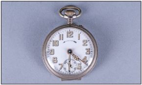 Open Face Pocket Watch With Alarm Mechanism, white enamel dial, Arabic numerals and subsidiary