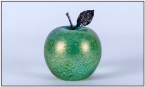 John Ditchfield Signed Hand Made Green Apple, Glass Paperweight Signed and Glass form Label to Base.