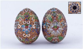 A Fine Pair Of 20th Century Eastern Cloisonne Eggs. Each egg 2 inches in height. The condition of