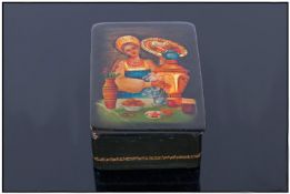 Exquisite Fine Quality Russian Lacquered Box "Tea Party" featuring Russian beauty preparing tea with