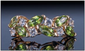 9ct Gold Gem Set Dress Ring, set with green and white faceted stones, fully hallmarked, ring size