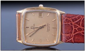 Gents Omega Seamaster Quartz Wristwatch, gilt dial, baton and hands with date aperture, 35mm