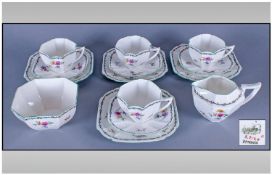 Shelley 1930's 14 Piece Tea Service. "Lowestoft" Pattern number 2129. Queen Ann shape. Comprises 4