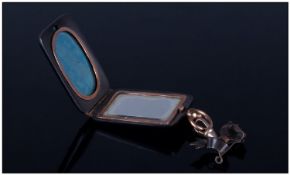 Gun Metal Cased Cut Metal Vanity Pendant/Fob. Hinged cover with integral mirror and glazed