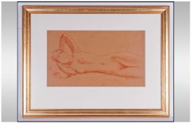 Red Charcoal Drawing of A Reclining Nude on Buff Paper. Label to back 'Study from a Nude' bu Imre