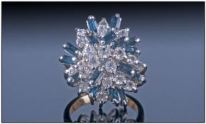 14ct Gold Set Large Sapphire and Diamond Cluster Ring. Flower head Setting. Shank not Marked but