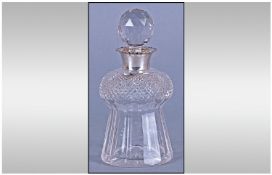 Miniature Scottish Cut Glass Thistle Shaped Decanter, finely cut with a hobnail design, star cut