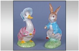 Royal Albert Beatrix Potter Large Figures, 2 In Total. 1, Jemima Puddleduck, height 6 inches. 2,