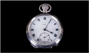J.W Benson Silver Open Faced Pocket Watch. White dial. Hallmark London 1935. Excellent condition,