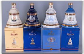 Collection Of Four Boxed Bells Whiskey Decanters Comprising Christmas 2001, Christmas 2003,