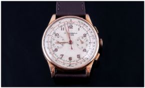 Gents 18ct Gold Chronograph Wristwatch, cream dial with gilt Arabic numerals and two subsidiary