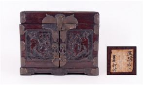 Rare Chinese 17th/18th Century Qing Dynasty Hardwood Vanity Cosmetic Box Of Unusual Form. The