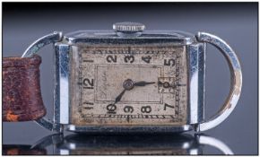 Gents Manual Wind Art Deco Wristwatch, unusual riveted arched lugs, rectangular dial with Arabic