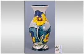 Moorcroft Modern Vase "Pansy Parade" Pattern, designer Kerry Goodwin. Date 14-7-07. Stands 5.25