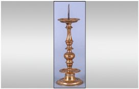 Early Dutch Brass Pricket Candlestick Of Good Proportions. With a bold baluster knopped stem, with a