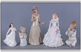 Small Collection of Ceramic Figures comprising Nao Lady gazing at flower, Nao child holding a