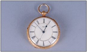 18ct Gold Open Faced Chronometer Pocket Watch, white enamel dial with Arabic numerals, movement