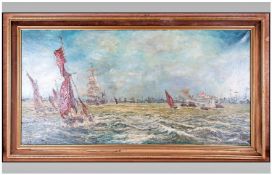 Keith Sutton. A Fine And Large Marine Painting On Canvas. Depicting a naval regatta with various