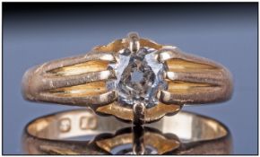 18ct Gold Gents Diamond Ring, Claw set with an old round cut diamond, Estimated diamond weight 35