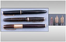 Collection Of Three Fountain Pens. Comprising Parker vacumatic, Waterman, black Parker.