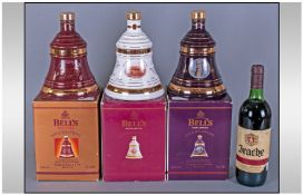 Collection Of Three Boxed Bells Whiskey Decanters Comprising Christmas 1999, Christmas 2000,