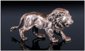 Solid Silver Model Of A Lion. Realistically modelled. Fully Hallmarked for London a 1975. Height