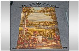 An Unusual Oil Painting On Canvas, Of a Mediterranean country scene. Used now as a scroll with a