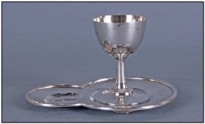 French Silver Egg Cup And Stand, the egg cup of pedestal form to a spreading foot, the rounded stand