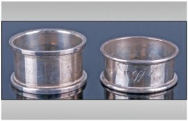 Two Silver Napkin Rings. Rubbed hallmarks.