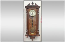 Gustav Becker Vienna Walnut Cased Regulator Wall Clock, circa 1870. With porcelain/enamel dial and